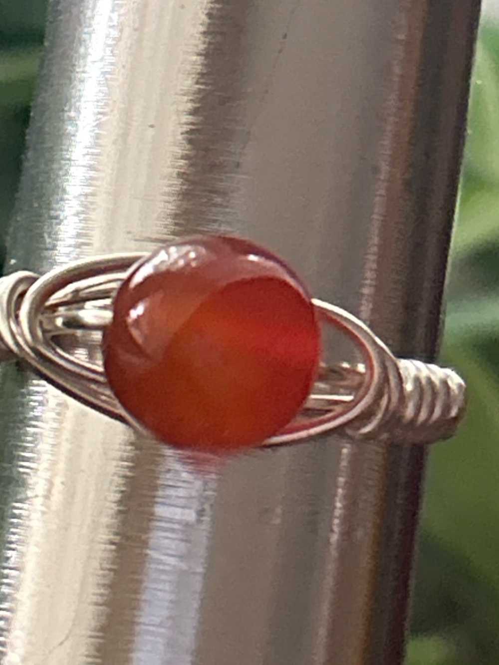 Handmade carnelian wire wrapped crystal ring size 9